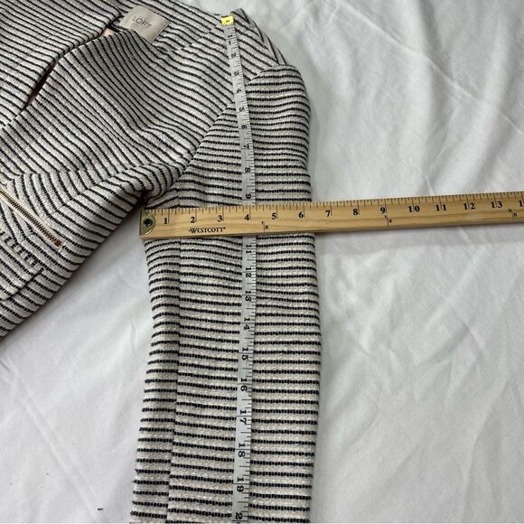 Womens Black & Light Cream Tweed Striped Crop Boxy Fit Blazer Suit Jacket Size 8 - Picture 11 of 15